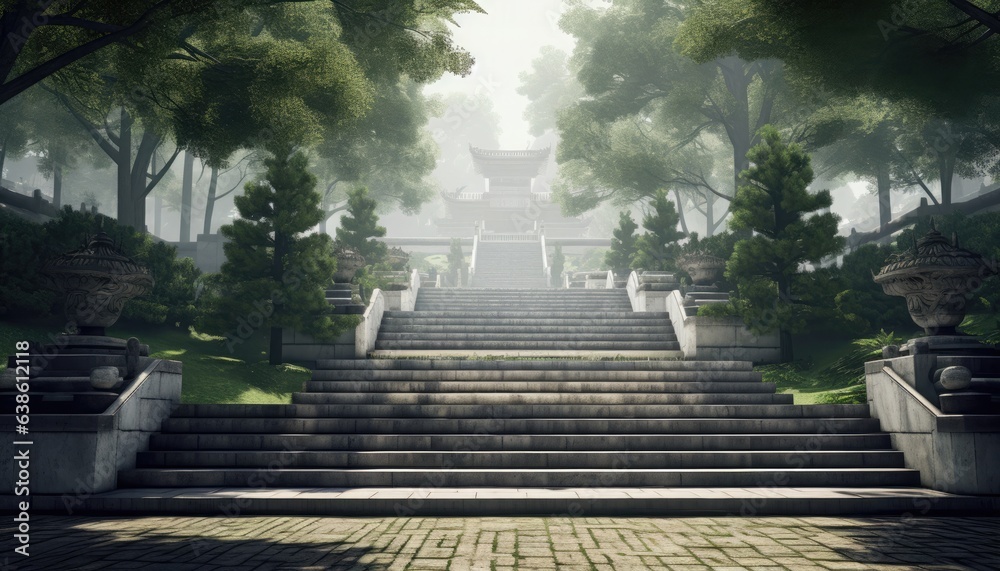 Steps leading to a beautiful green park area.