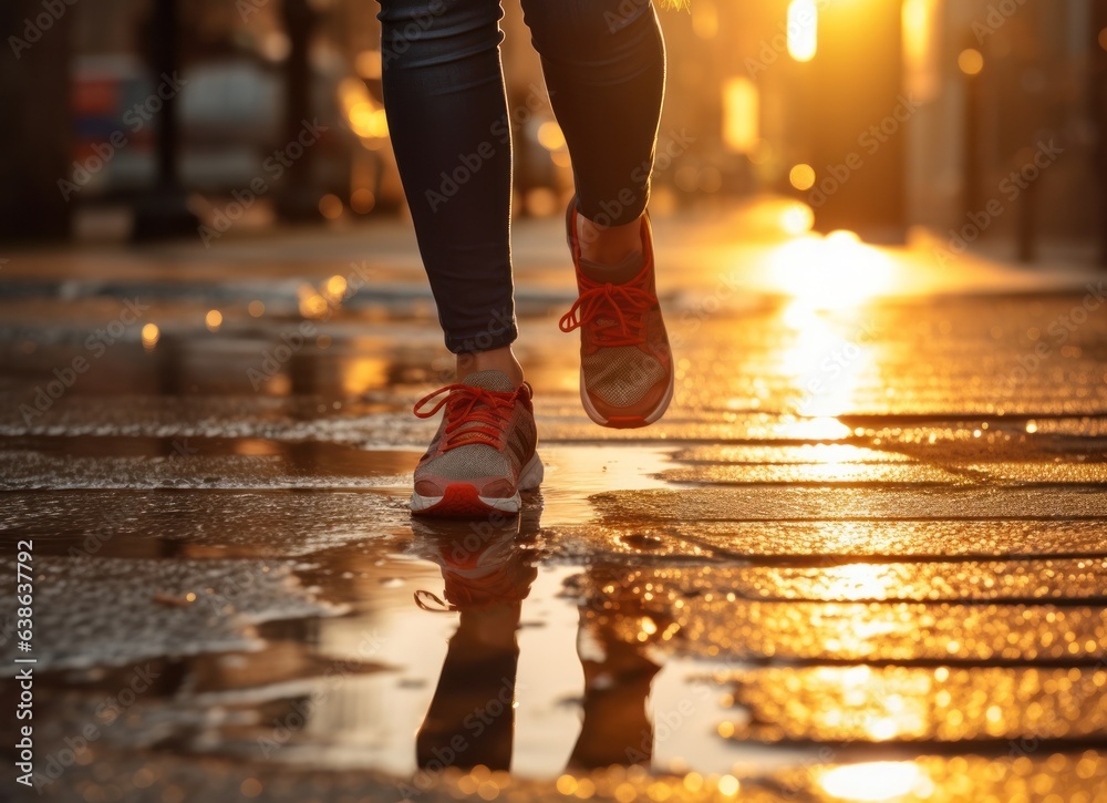 Woman walking on pavement with running shoes