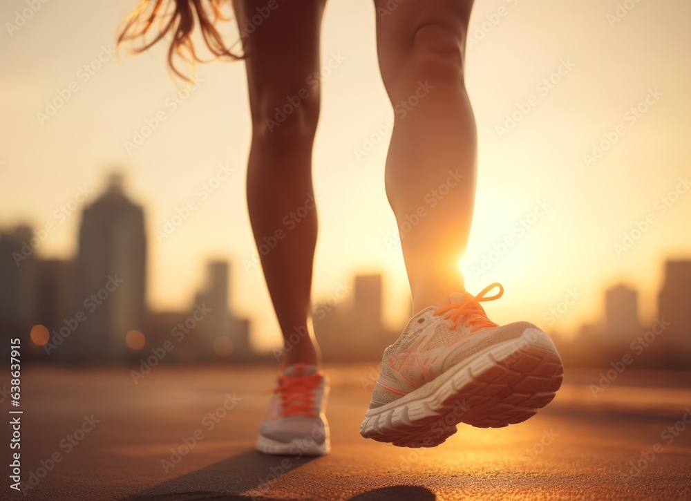 Woman walking on pavement with running shoes