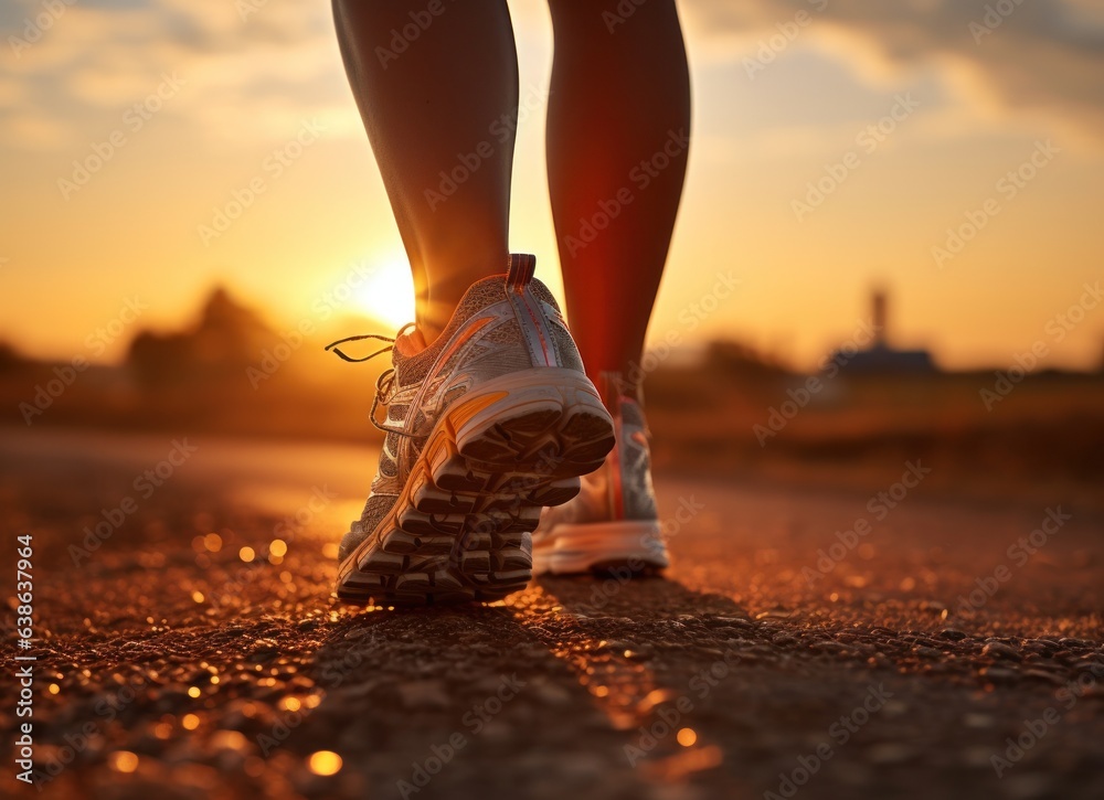 Woman walking on pavement with running shoes