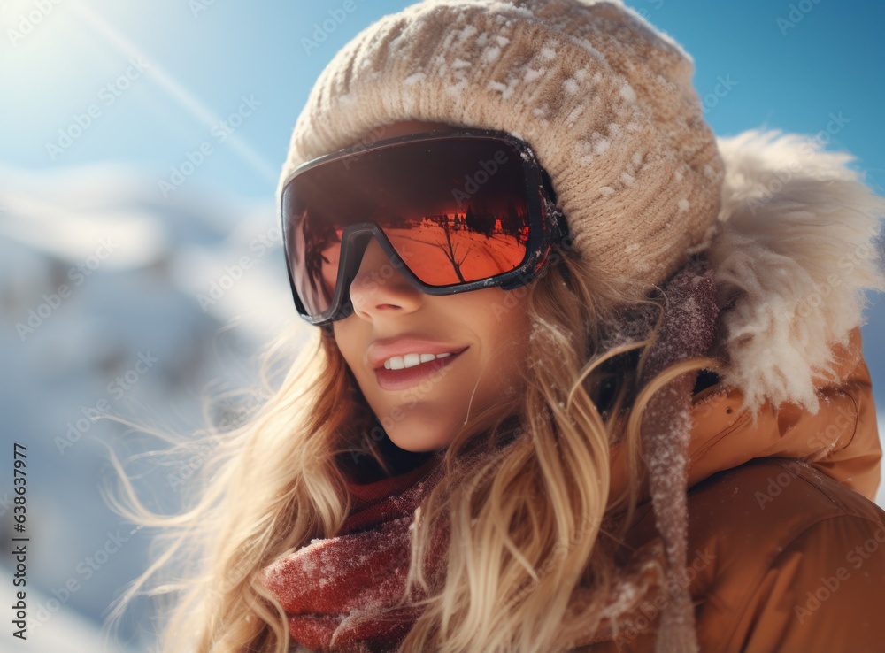 Skateboarder girls snowboarding on top of mountain