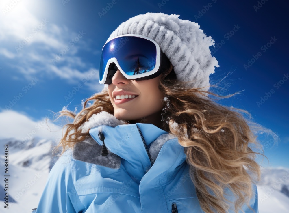 Skateboarder girls snowboarding on top of mountain