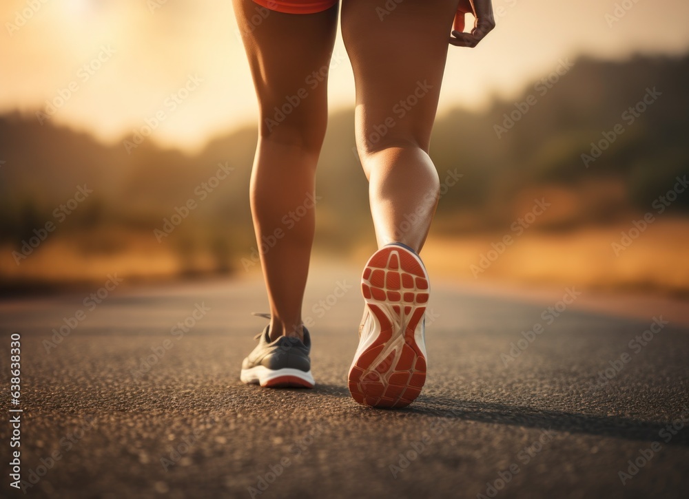 Woman walking on pavement with running shoes