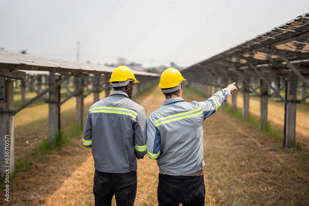 Professional engineer work to maintenance of photovoltaic panel system.