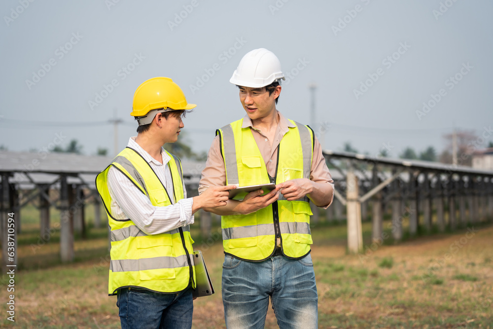 Professional engineer work to maintenance of photovoltaic panel system. 