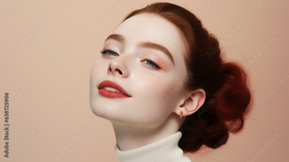 Beautiful young woman on a pink colored background