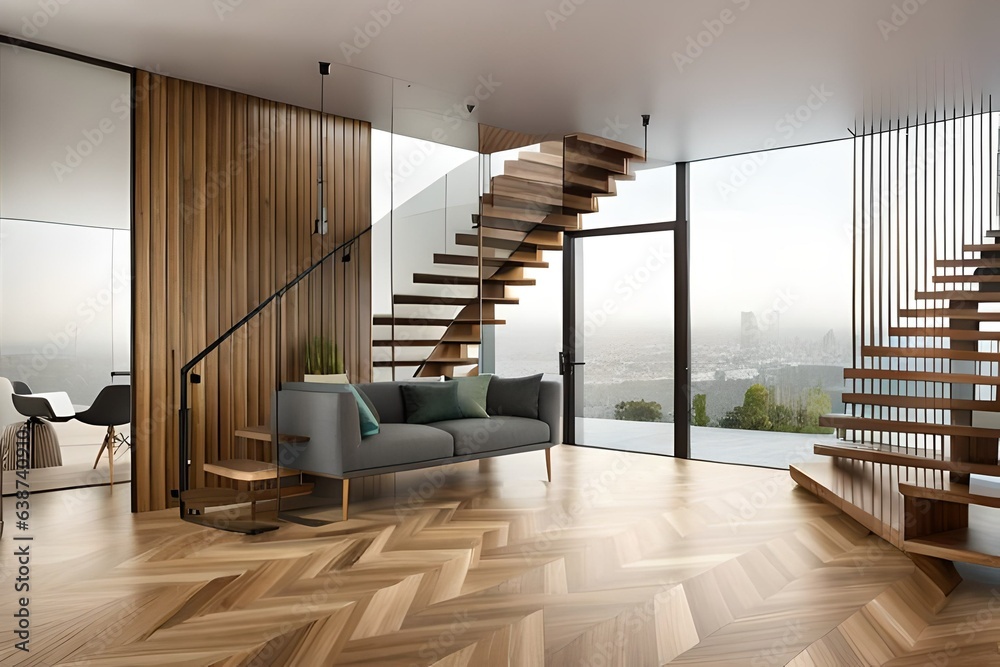 modern living room with staircase