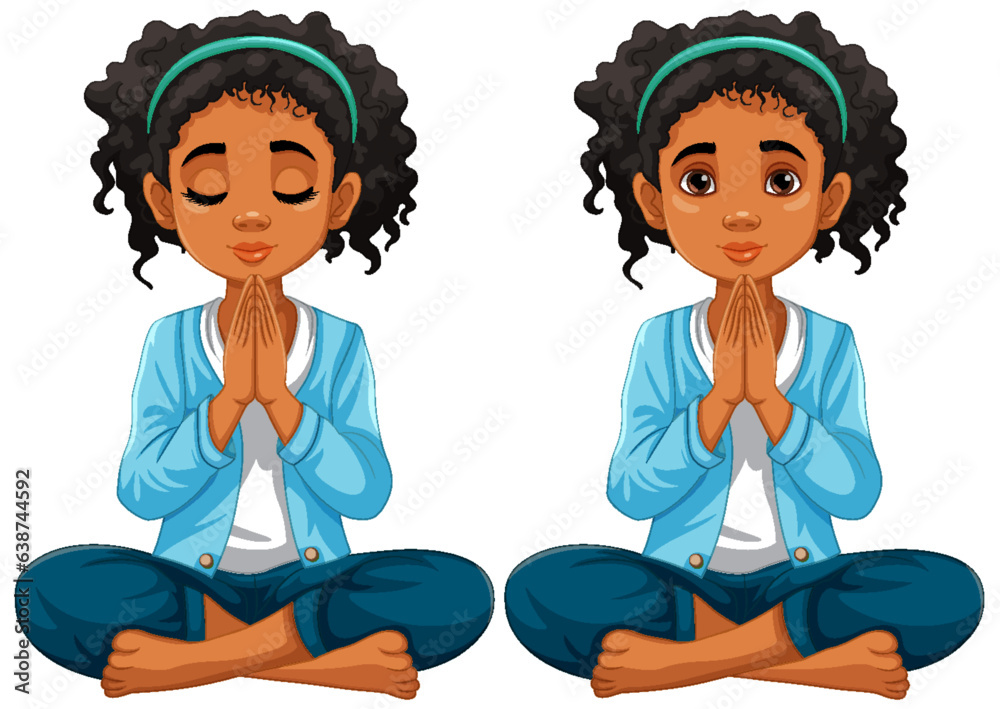 Curly-haired Woman Praying and Meditating