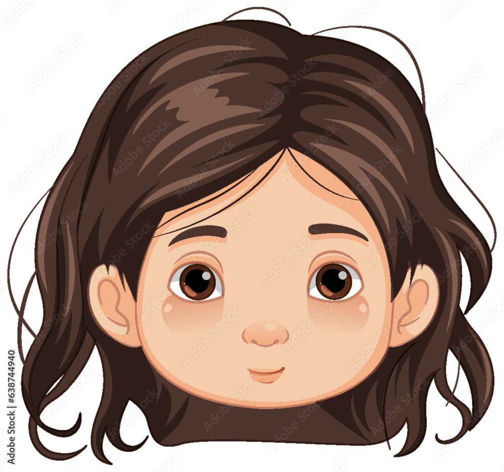 Cute Girl with Brunette Hair Cartoon