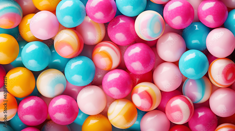 Top view on large colorful jawbreaker candies background. Gum colorful balls. Generative AI