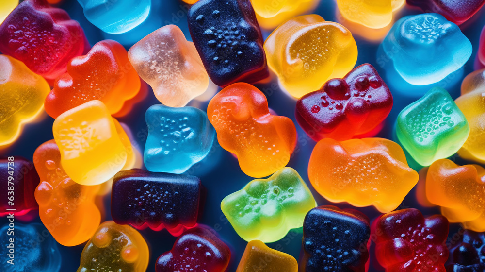 Fruit gummy candies background. Colorful sweet backdrop. Generative AI