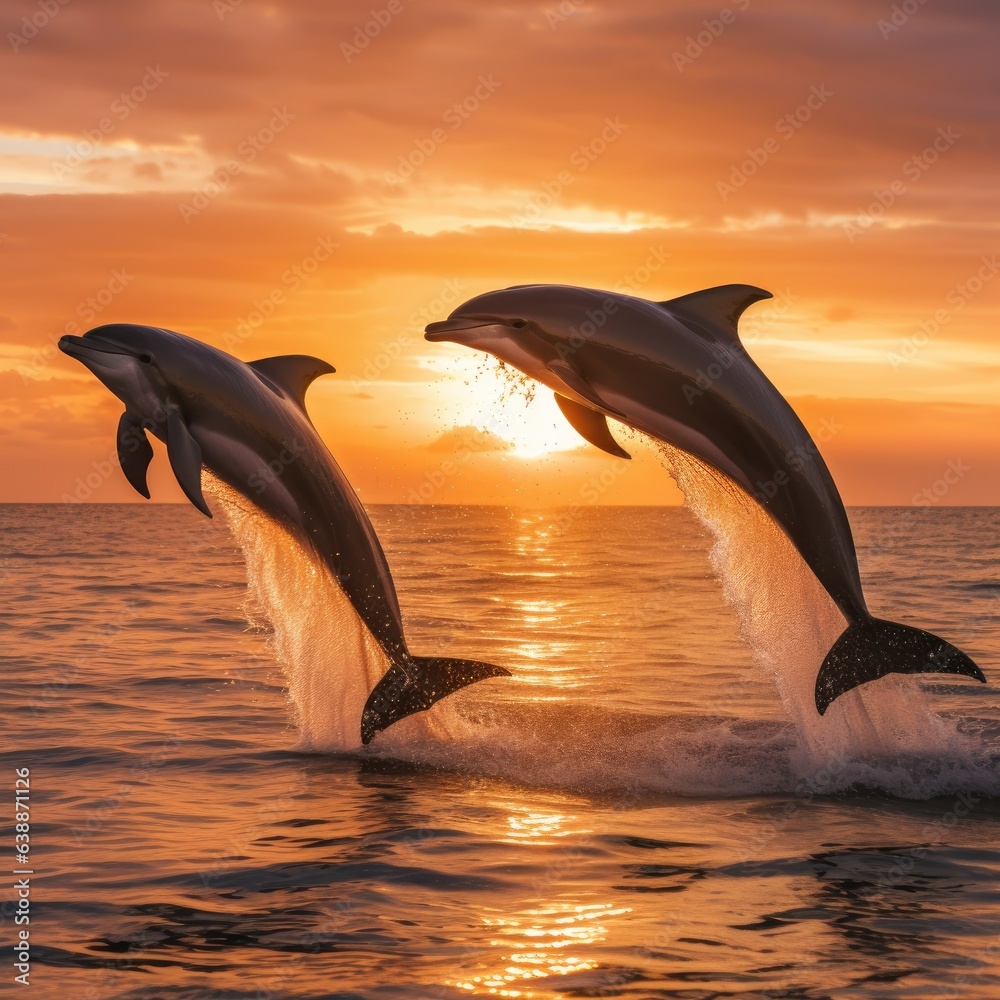 Dolphin jump in the blue sea in a picturesque place