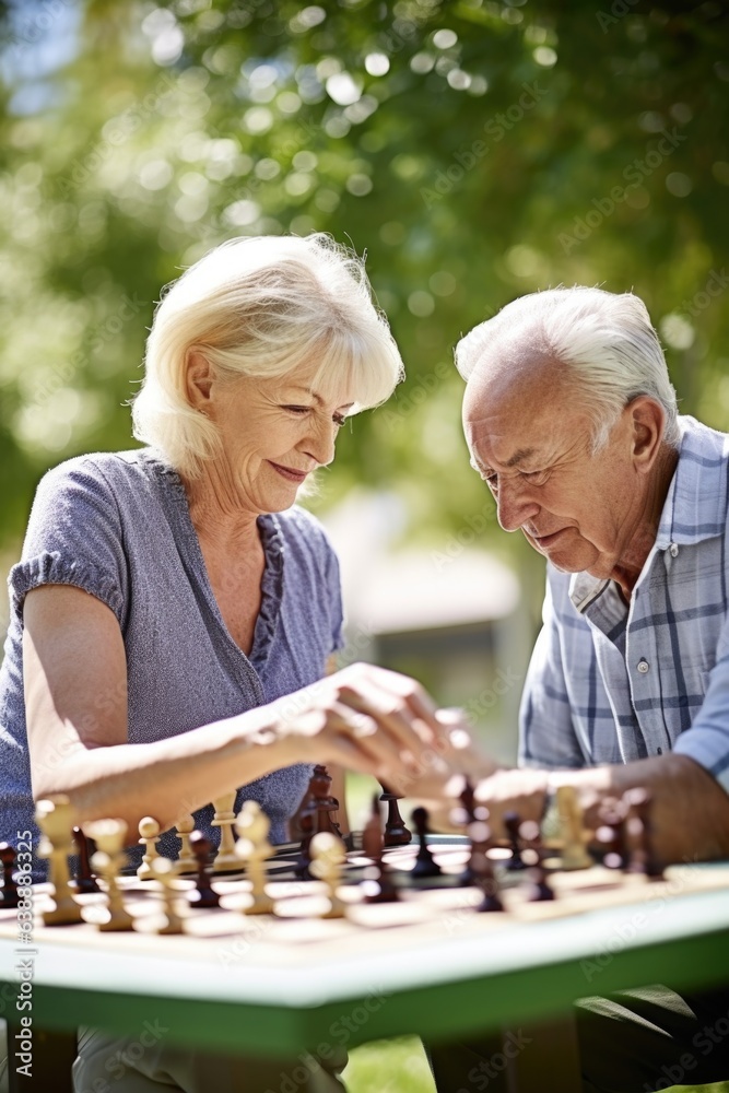 shot of a senior couple having a game of chess outdoors