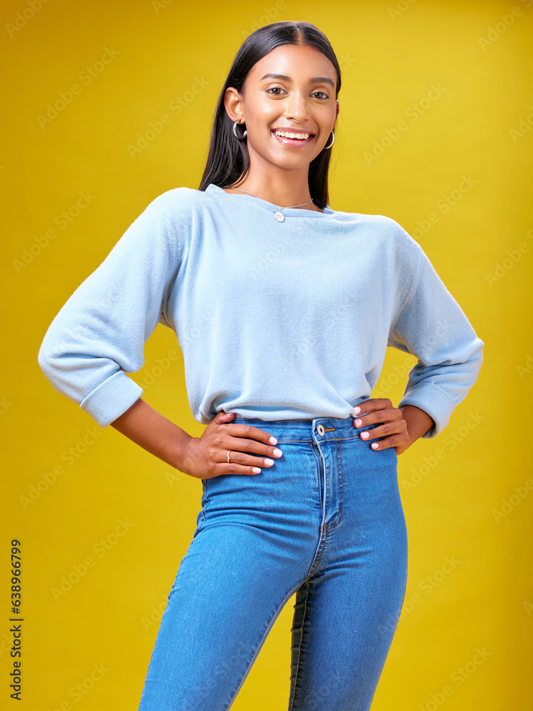 Smile, young and student with portrait of woman in studio for future, pride and happy. Youth, confid