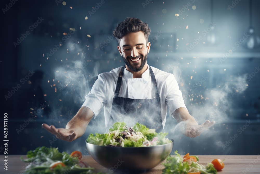 Male chef prepares a delicious, healthy dish