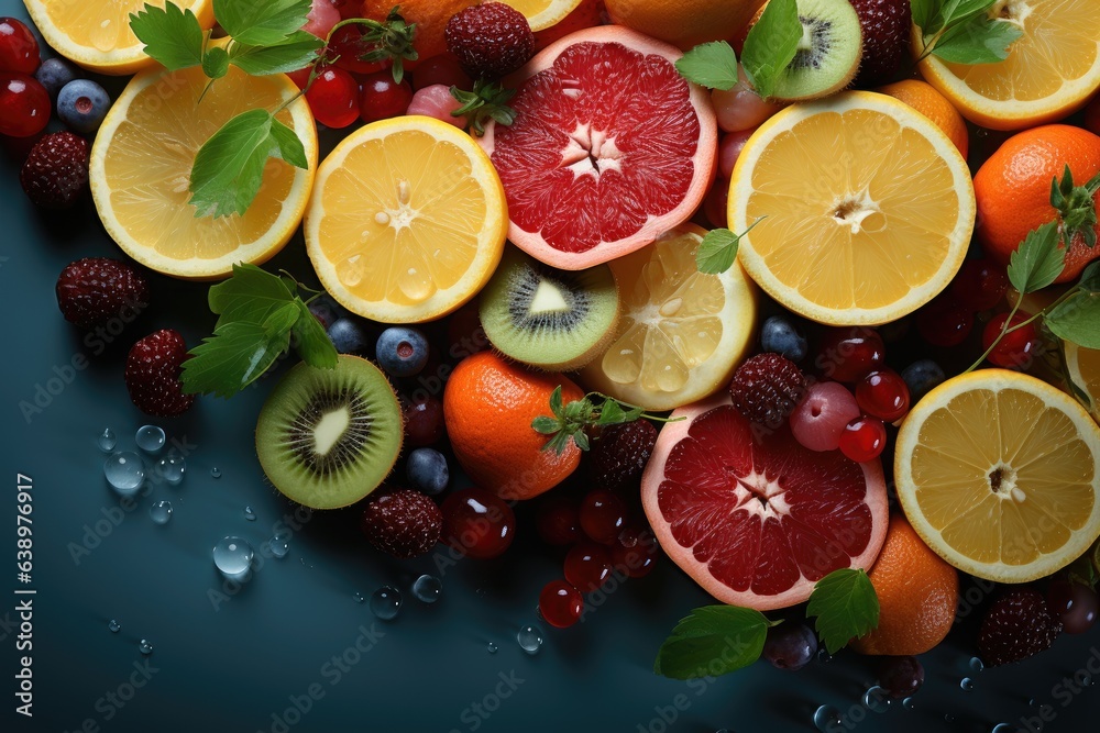 Appetizing fresh background on the theme of healthy fruits