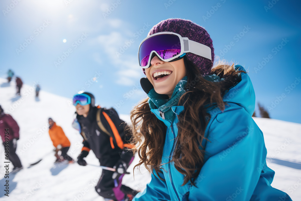 Snowboarders have a fun on the piste	