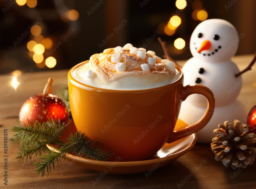 Winter latte with cute snowman