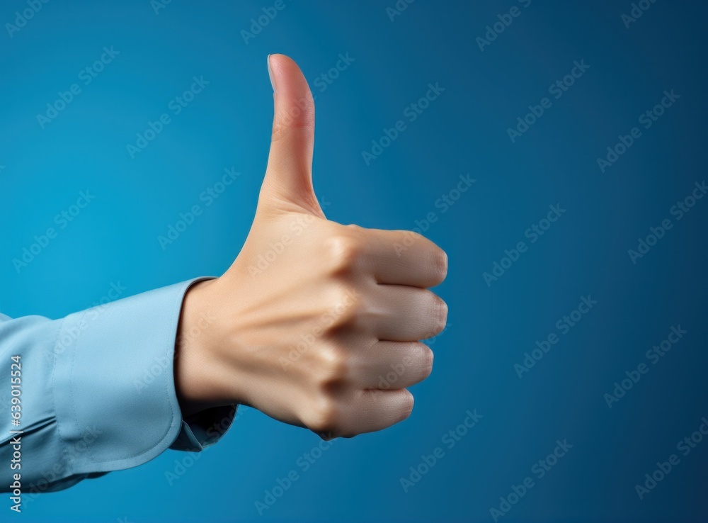 Hand thumb on blue background