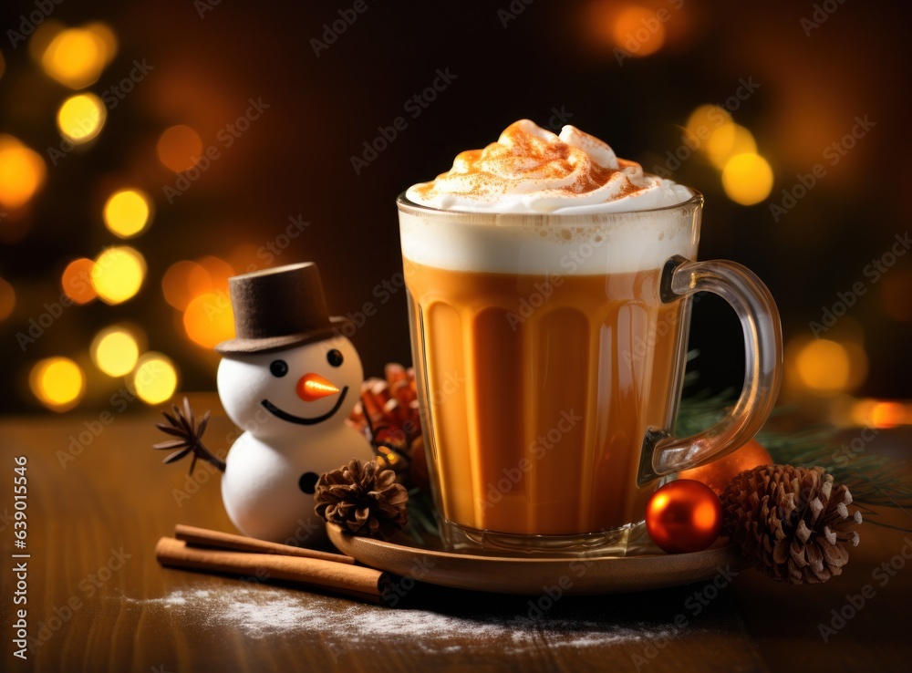 Winter latte with cute snowman