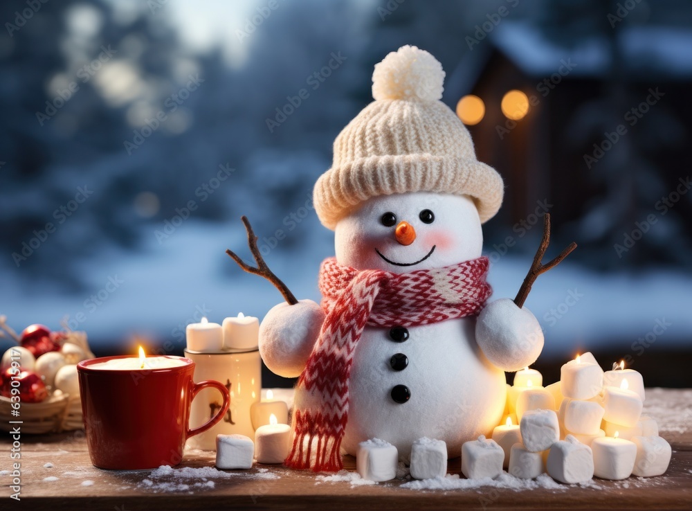 Winter latte with cute snowman