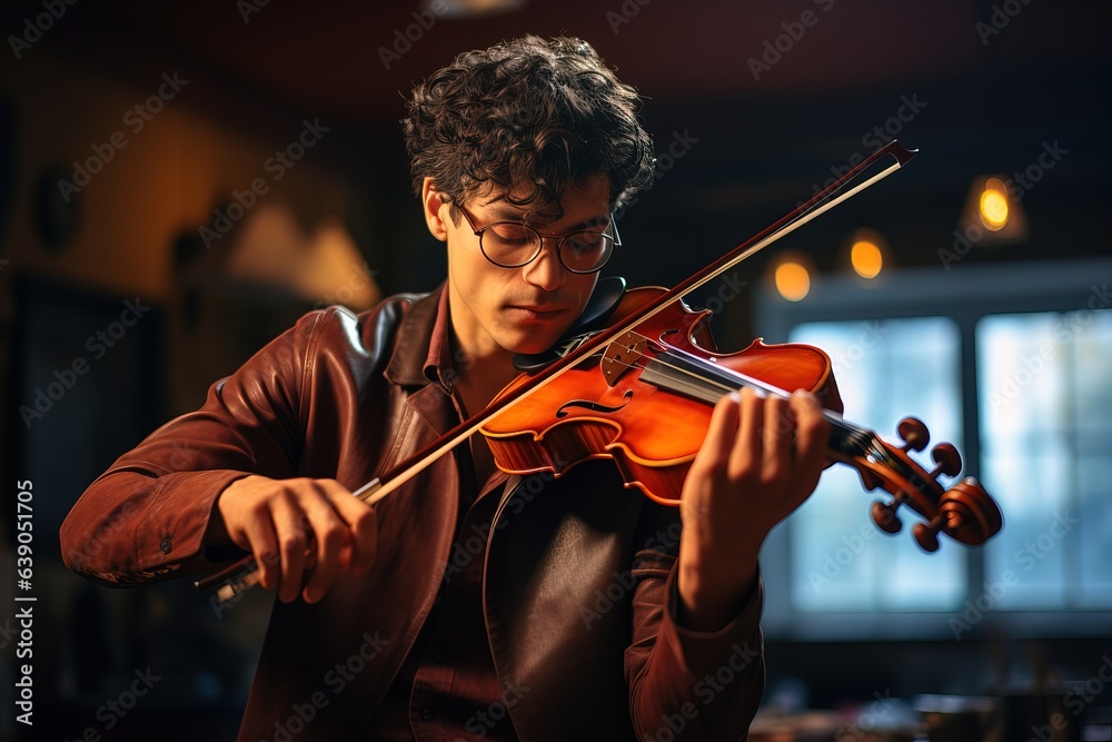 Man with glasses plays violin