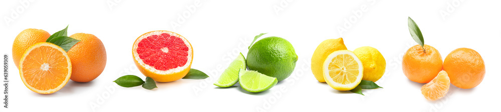 Set of fresh citrus fruits isolated on white