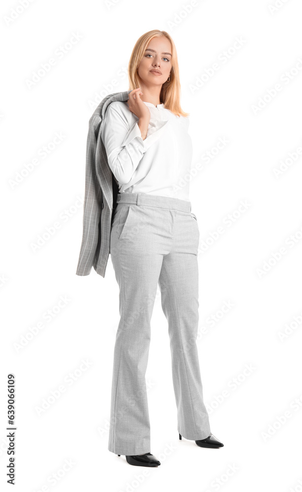 Young beautiful businesswoman isolated on white background