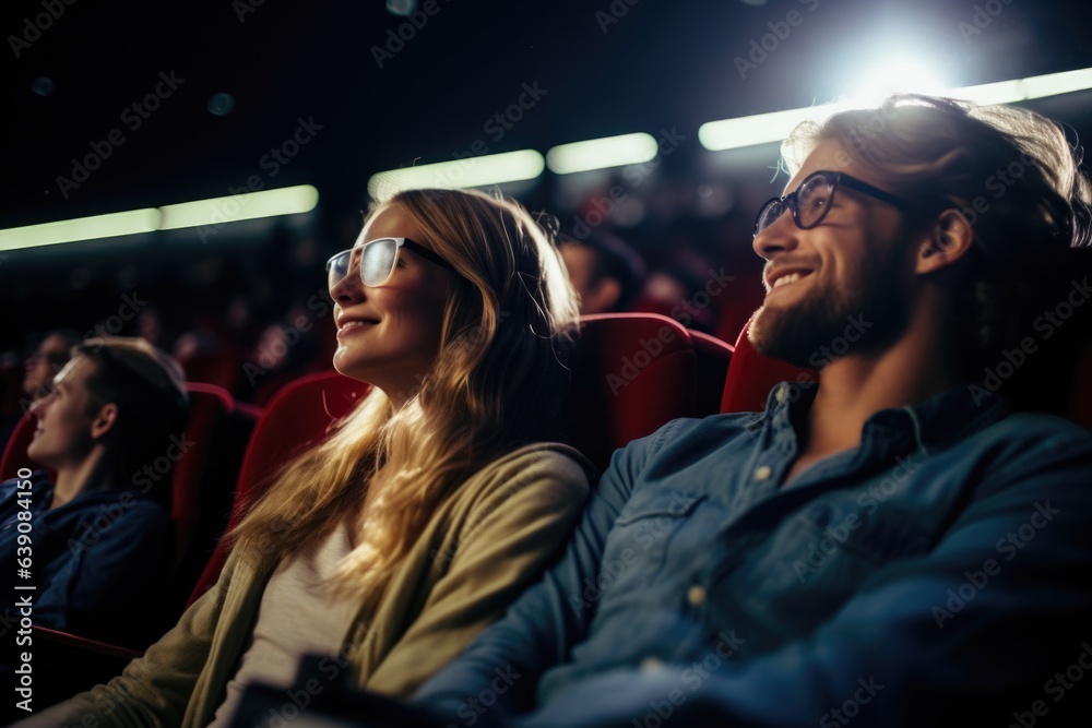 Diverse and mixed group of people watching a movie in a movie theater