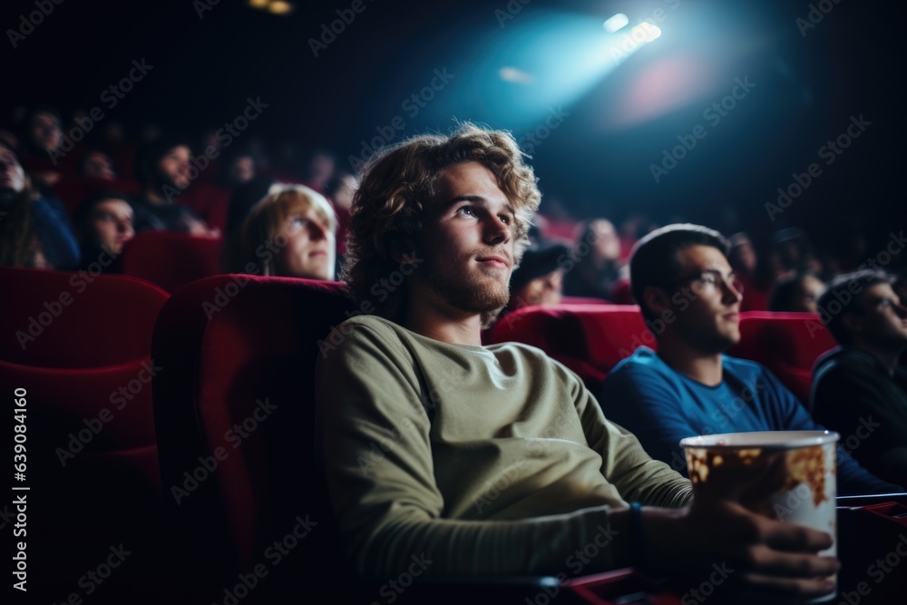 Diverse and mixed group of people watching a movie in a movie theater