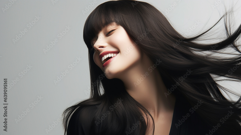 Haircare theme with woman with long black hair