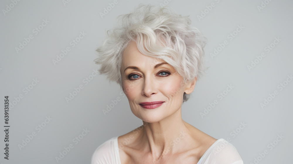 Beautiful mature woman on an solid colored background