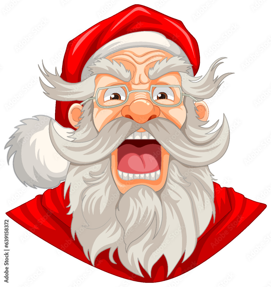 Angry Old Man Santa Claus with Beard and Mustache