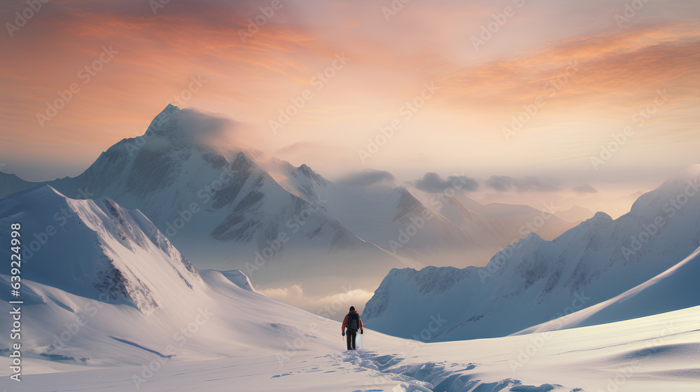 mountain peak at sunrise in winter