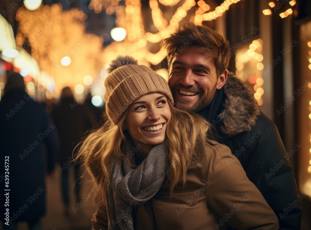 Happy couple on Christmas street