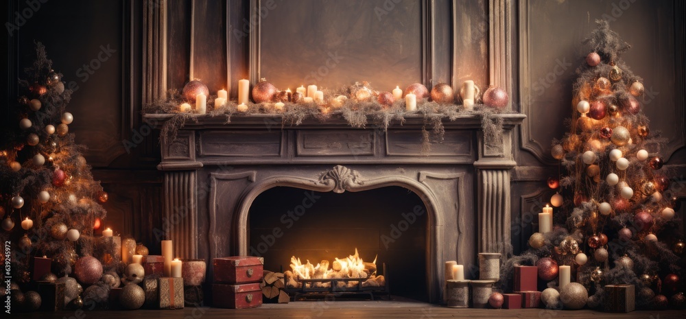 Christmas tree in fireplace