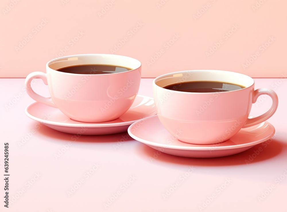 Pink pastel background with coffee cups