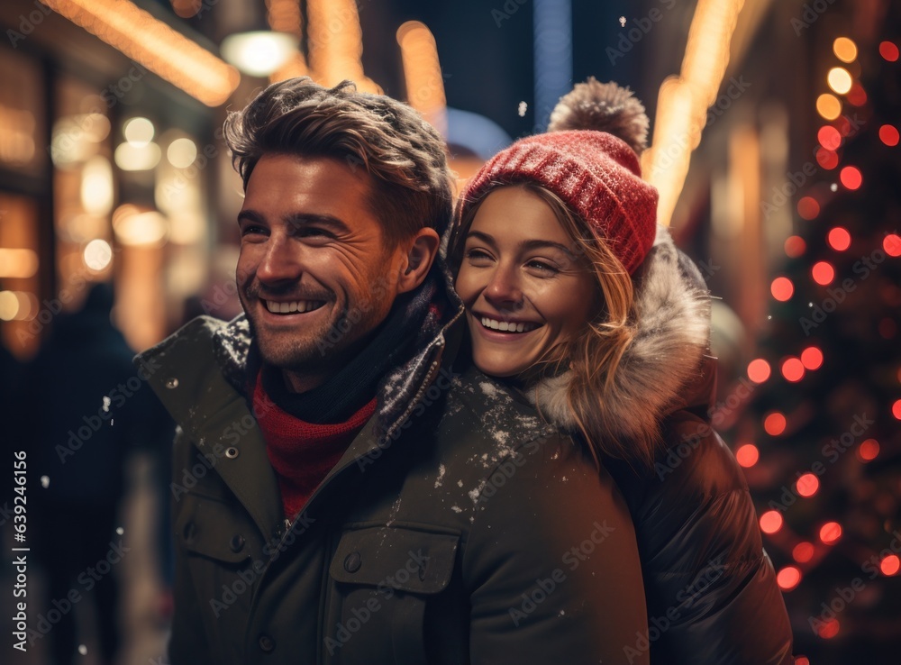 Happy couple on Christmas street