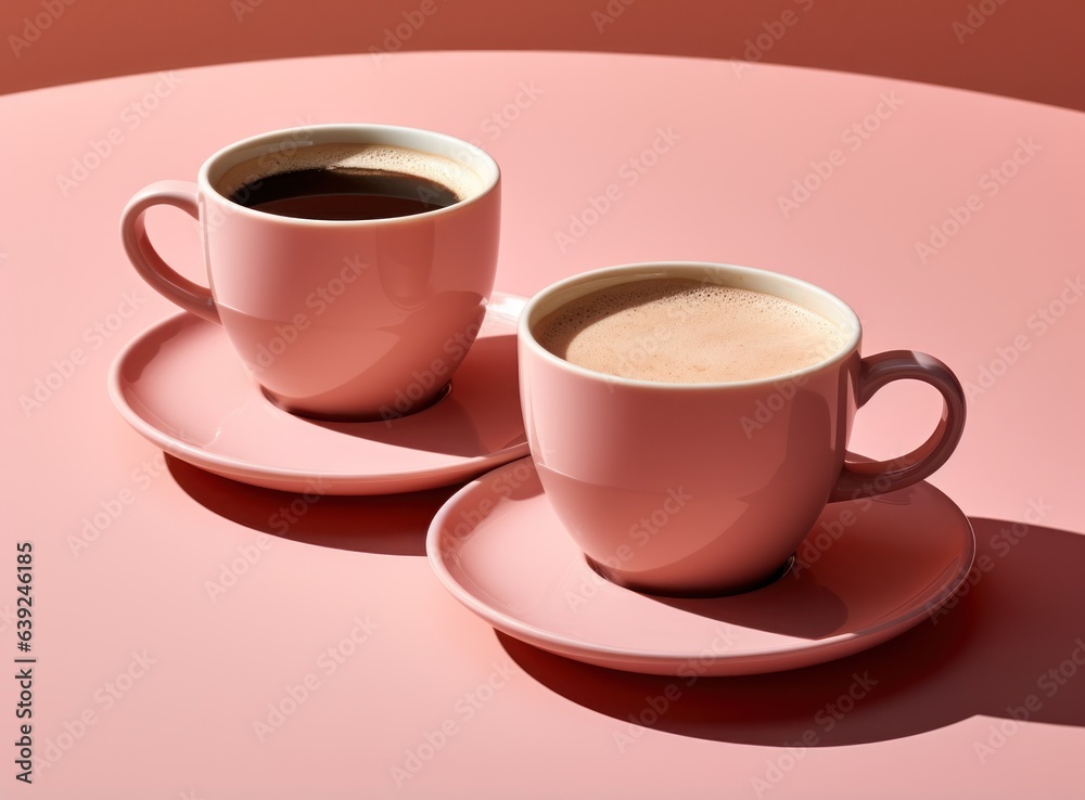 Pink pastel background with coffee cups