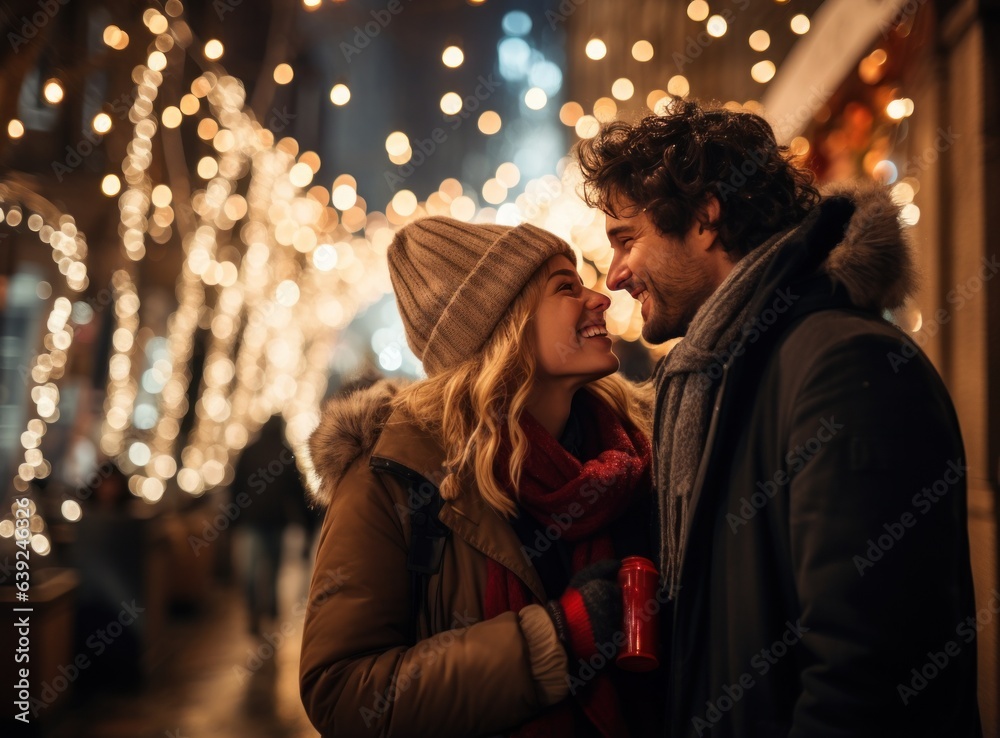 Happy couple on Christmas street