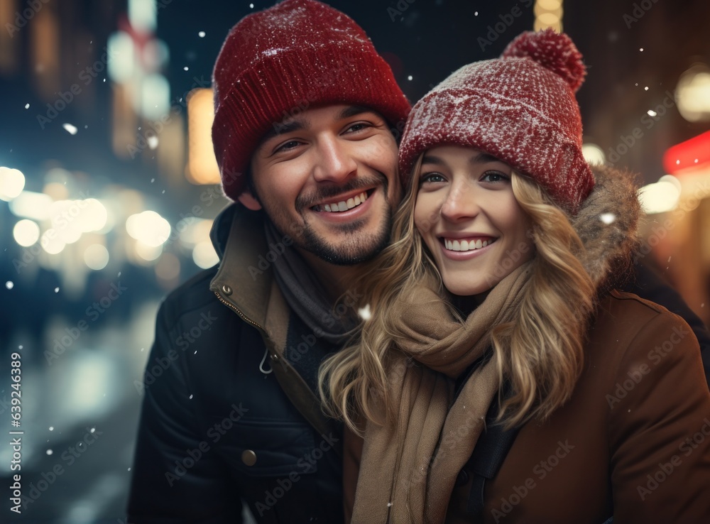 Happy couple on Christmas street