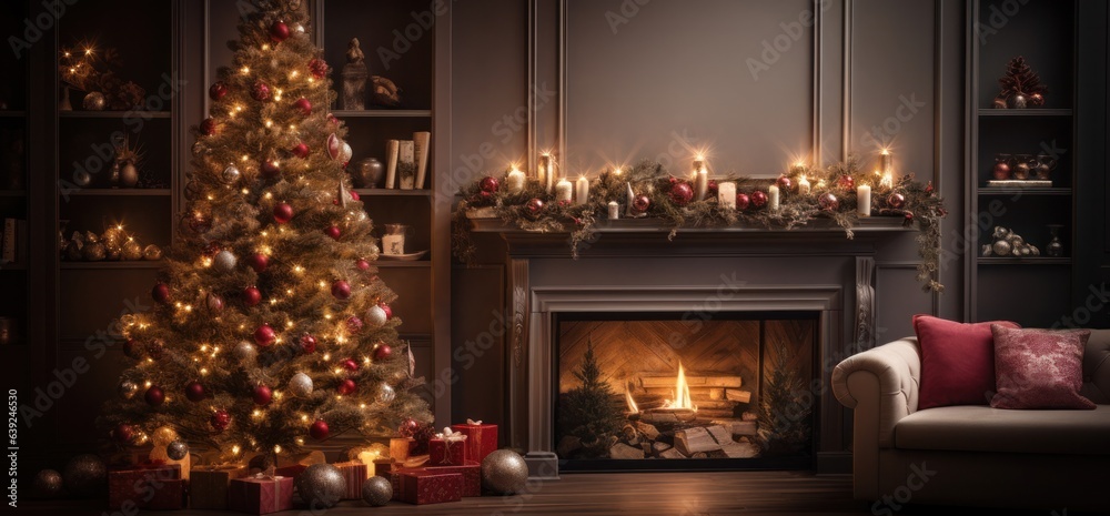 Christmas tree in fireplace