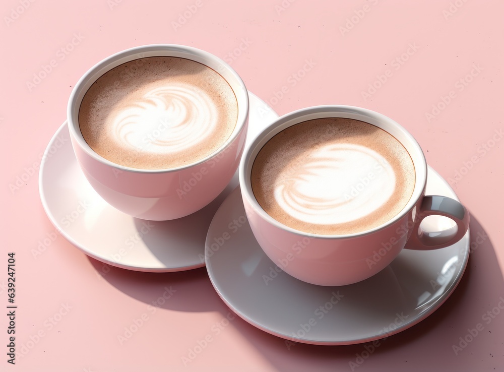 Pink pastel background with coffee cups