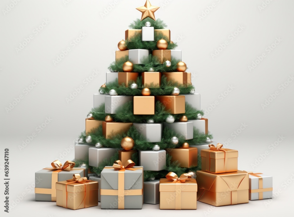 Christmas tree from green and gold gift boxes