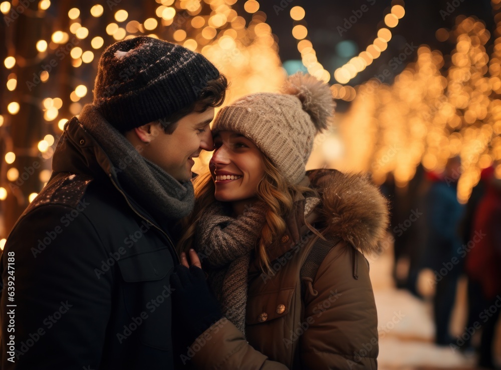 Happy couple on Christmas street