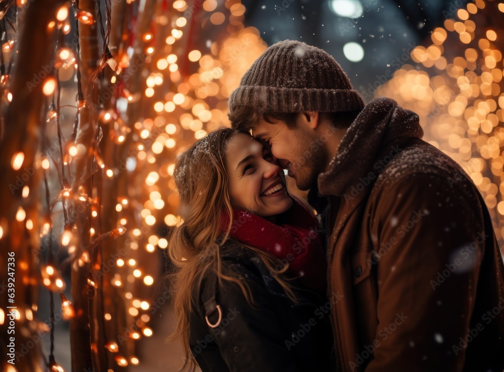 Happy couple on Christmas street