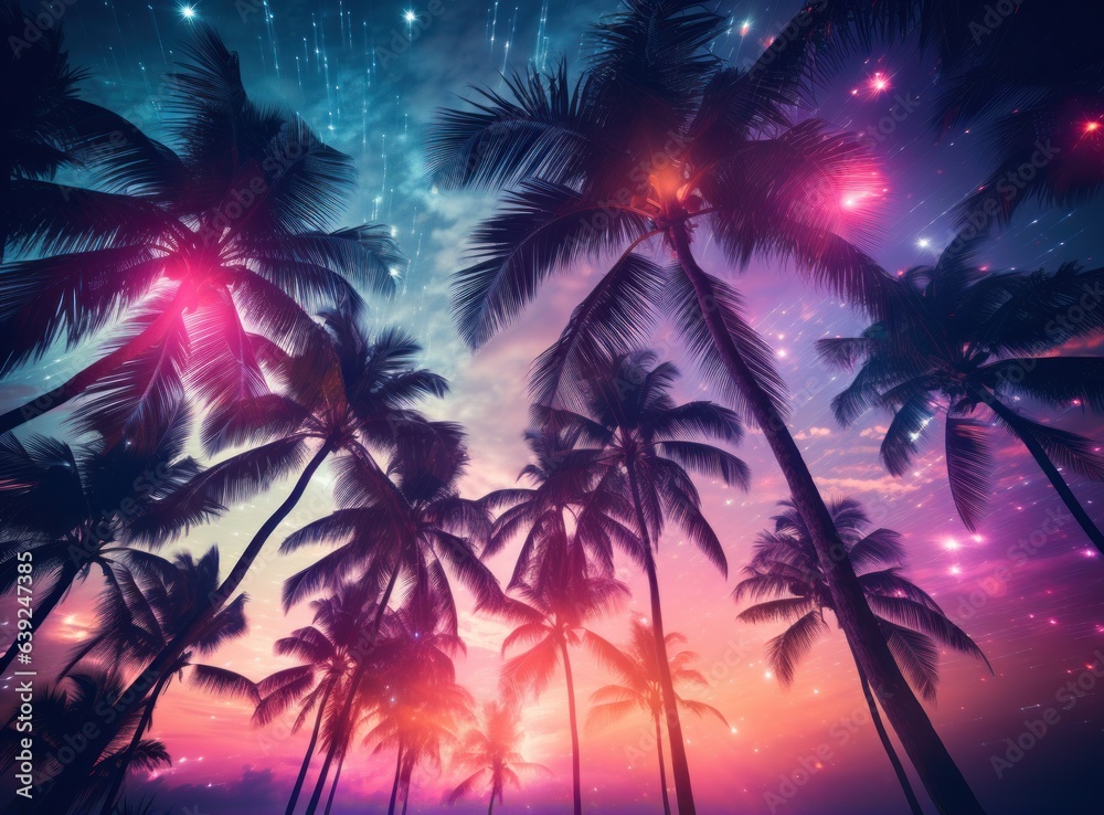 Palm trees background in magic colors