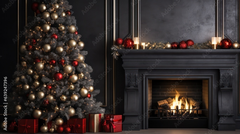 Christmas tree in fireplace