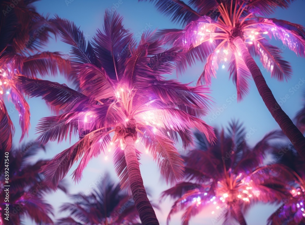 Palm trees background in magic colors