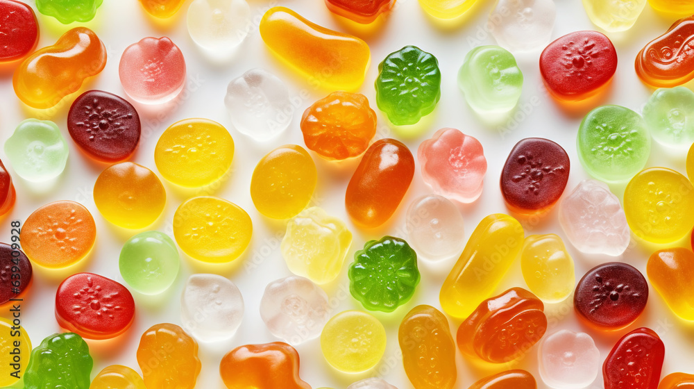 Fruit gummy candies background. Colorful sweet backdrop. Generative AI